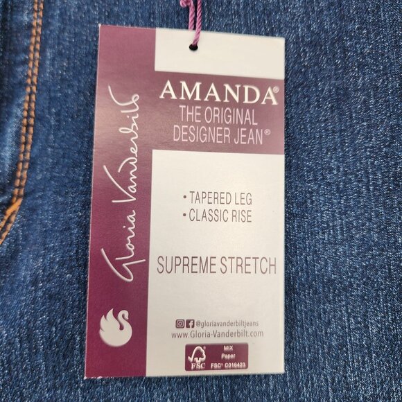 GLORIA VANDERBILT Amanda High Rise Mom Dark Wash Blue Jeans 14P NWT - Picture 8 of 10